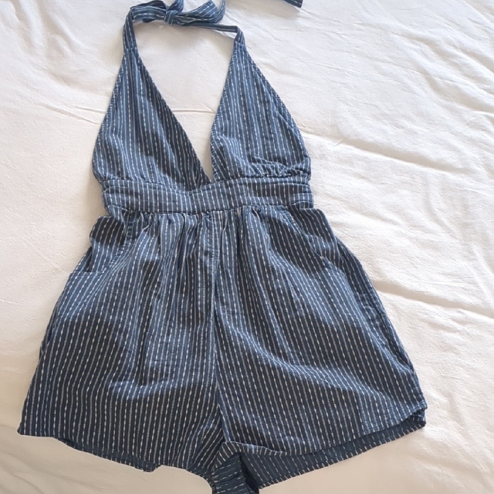 O'Neill Navy and White Striped High Waist Shorts